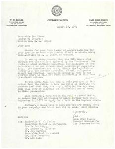 Correspondence Regarding Cherokee Nation Legislation, 1972-08-17
