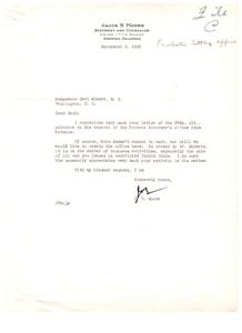 Letter to Honorable Carl Albert Regarding the Removal of the Probate Attorney&#39;s Office from Ardmore, 1952-09-03