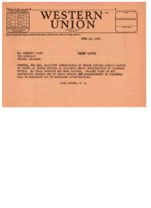 1951 Telegram Transcript: Investigation into Status of Indian Offices, 1951-06-19