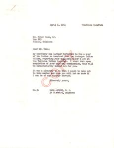 Correspondence Regarding Job Application at Talihina Indian Hospital, 1951-03-19