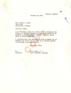 Correspondence Regarding Mrs. Bertha C. James&#39; Application for Employment at Talihina Medical Center, 1951-11-28