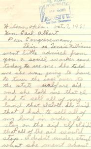Investigating Eligibility for Aid: Correspondence with Tonsie Williams, 1951-09-12