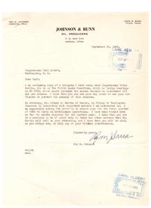 Urgent Appeal to Congressman Carl Albert Regarding HR 4752, 1951-09-24