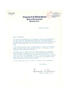 Congressman Frank T. Bow&#39;s Letter Opposing Proposed Limitations on Natural Gas Distribution, 1951-07-17