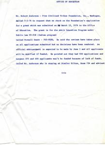 Title: Update on Five Civilized Tribes Foundation Grant Application, 1974-03-01