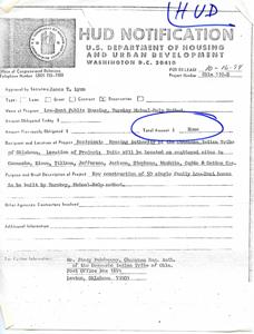 HUD Notification: Lok-Rent Public Housing Project for Comanche Indian Tribe, 1974-01-01 - 1974-12-31