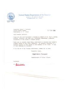 Correspondence Regarding the Potential Relocation of the Bureau of Indian Affairs&#39; Ardmore Agency, 1974-09-30