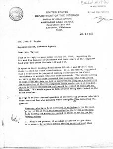 Clarification on Sac and Fox Indian Judgment Fund Distribution, 1966-07-20