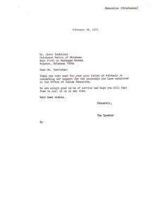 Letter of Support for the Chickasaw Nation&#39;s Education Proposals, 1975-02-28