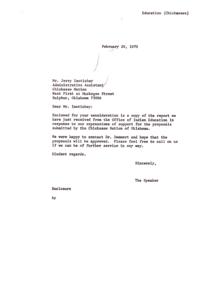 Support for Chickasaw Nation&#39;s Education Proposals: Correspondence with Jerry Imotichey, 1975-02-20