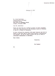 Supporting Education Initiatives: A Thank You Letter to the Chickasaw Nation, 1975-02-05