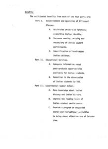 Enhancing Native American Education: Anticipated Benefits of Bilingual Classes, Educational Services, and Experimental Summer School, 1975-01-01 - 1976-12-31