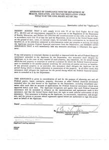 Chickasaw Nation&#39;s Compliance Agreement with the Department of Health, Education, and Welfare Under the Civil Rights Act of 1964, 1964-01-10 - 1964-12-31
