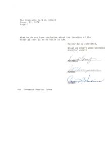 Clarification on Location of Ada Hospital Construction, 1974-08-21