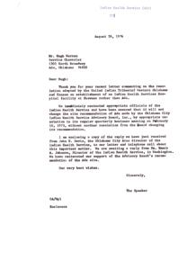 Confirmation of Ada Site for Indian Health Service Hospital, 1974-08-26