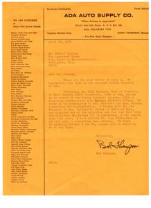 Correspondence from ADA Auto Supply Co. Regarding Indian Hospital Project, 1975-04-10