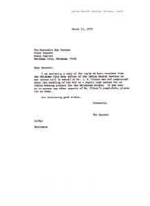 Concerns Regarding Indian Health Service Bid for Chickasaw Nation Septic Tank System (Oliver, Joel), 1975-03-17