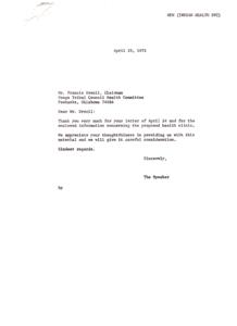 Letter of Appreciation for Proposed Health Clinic Information from Osage Tribal Council Health Committee, 1975-04-28