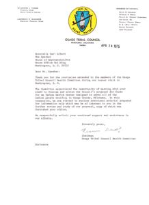 Letter to Honorable Carl Albert from Osage Tribal Council Health Committee, 1975-01-01 - 1975-12-31
