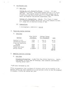["The document discusses out-patient costs for Indian Health Service (IHS) and Blue Cross members. It compares the average number of visits and charges for out-patient services for both groups. It also provides computations for physician charges, surgical and medical costs, X-ray and radiation therapy costs, anesthesia costs, tissue and other costs, and office visit costs. Additionally, it discusses coverage for dental services for Blue Shield members."]