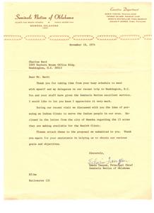 Letter of Appreciation for Support in Pursuing an Indian Health Clinic, 1974-11-18