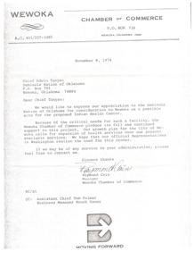 Support for Proposed Indian Health Center in Wewoka, 1974-11-08