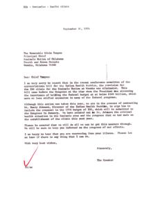 ["The letter addresses the elimination of funding for an Indian Health Service clinic for the Seminole Nation at Wewoka in the recent appropriations bill. The Speaker assures Chief Tanyan that they are working to have the proposal included in the 1976 budget and will keep him updated on their progress. The Speaker also expresses well wishes for Chief Tanyan's recovery from illness."]