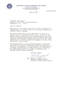 1974 Correspondence Regarding the Establishment of a Health Center for the Indian Community in Seminole County, Oklahoma, 1974-05-28