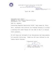 1974 Correspondence Regarding Seminole Resolution 73-22 and Indian Health Program, 1974-04-29