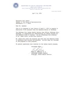 1974 Letter Regarding Health Service Proposal for the Seminole Tribe of Oklahoma, 1974-04-01
