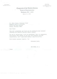 Acknowledgment of Proposal for Seminole National Health Program, 1974-03-27
