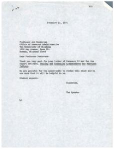 Correspondence on Housing and Community Alternatives for American Indians Research Report, 1975-02-12