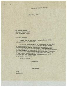 Establishment of American Indian Policy Review Commission: A Letter to Mr. Berry Bishop, 1975-03-05
