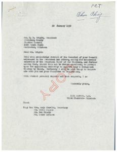 Letter to Pittsburg County Choctaw Council Regarding the Selection of the Principal Chief, 1951-01-01 - 1952-12-31