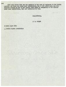 Letter from J.B. Wright Regarding Miss Debo&#39;s Report on Indian Service Employees and Their Influence on Her Conclusions, 1951-01-01 - 1952-12-31