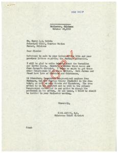 Correspondence Regarding Choctaw Nation&#39;s Involvement in Muskogee Situation, 1951-01-01 - 1952-12-31