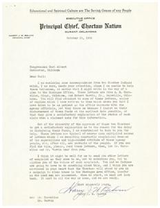 Principal Chief&#39;s Plea for Justice: A Letter to Congressman Carl Albert Regarding Choctaw Nation&#39;s Struggles, 1952-10-15