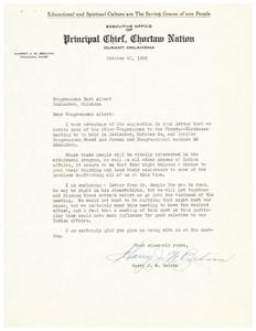 Principal Chief Belvin&#39;s Letter to Congressman Albert Regarding the Choctaw-Chickasaw Meeting and Indian Affairs, 1952-10-21