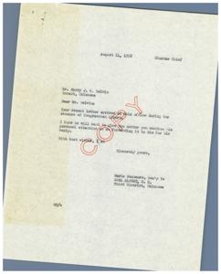 Letter Forwarding to Congressman Albert: August 11, 1952, 1952-08-11