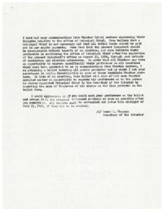 Choctaw Tribal Members to Decide on Principal Chief Office: A Ballot for Preferences, 1952-07-31