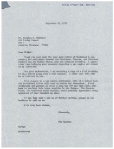 Per Capita Settlement Concerning Arkansas Riverbed: Correspondence with Mr. William H. Marshall, 1976-09-21