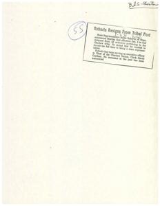 Resignation of State Representative Roberts From Tribal Post, 1976-02-19