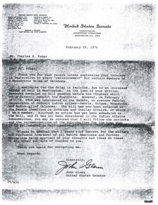Legislation Update for Wyandotte Tribe of Oklahoma, 1976-02-26