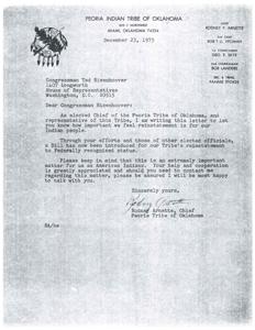 Native American Tribes of Oklahoma Seeking Reinstatement: Letters to Congress, 1975-12-23