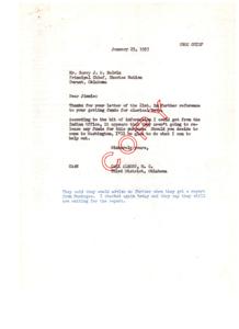 Funding Request for Clerical Help in Choctaw Nation, 1953-01-23