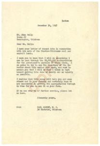 Pushing for the Appropriation: A Letter from Carl Albert to John Bully, 1947-12-30