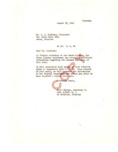 Request for Additional Information on U.S. 69 Highway Condition, 1948-08-30