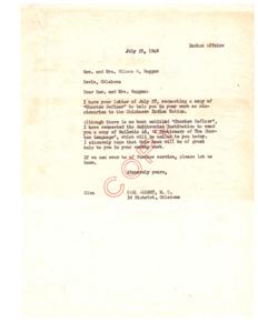 Correspondence Regarding Missionary Work and Request for Choctaw Language Reference Material, 1948-07-29