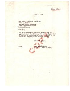 Letter of Appreciation from Carl Albert to Board of Trustees at Goodland Indian Orphanage, 1948-06-04