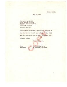 Letter from Carl Albert to Dr. David W. Gillick Regarding Interior Department Appropriation Bill Hearings, 1948-05-27